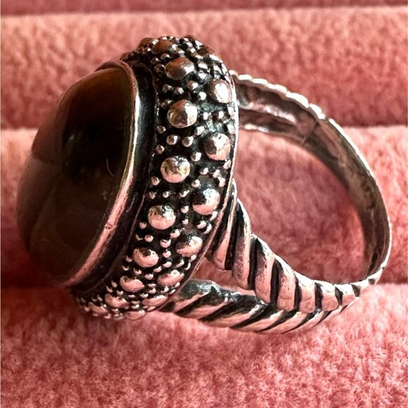 Tigers Eye Sterling Silver Oval Ring With Ornate Band & Beaded Detailing Size 6 - Picture 14 of 16